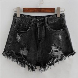 Shein Black Destroyed High Rise Jean Cut Offs NWT
